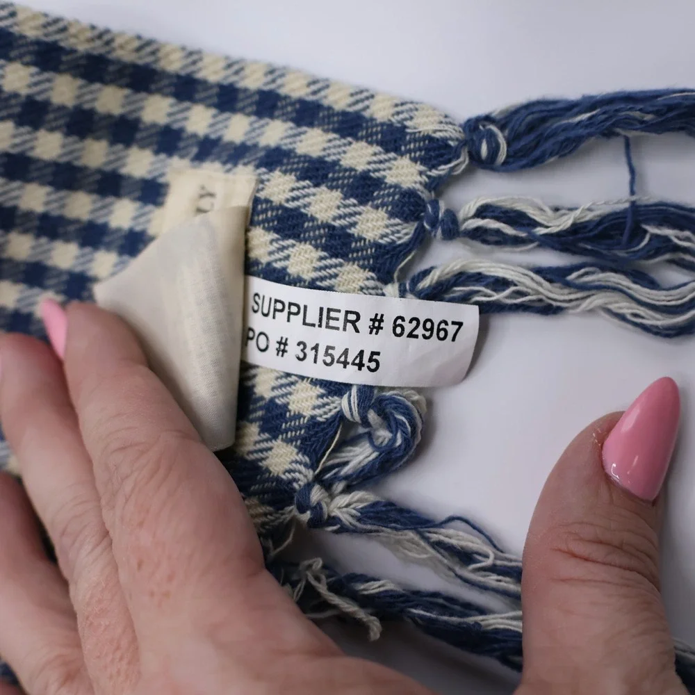 Denim & Supply Scarf Unisex Gingham Check Fringed OS Blue White India